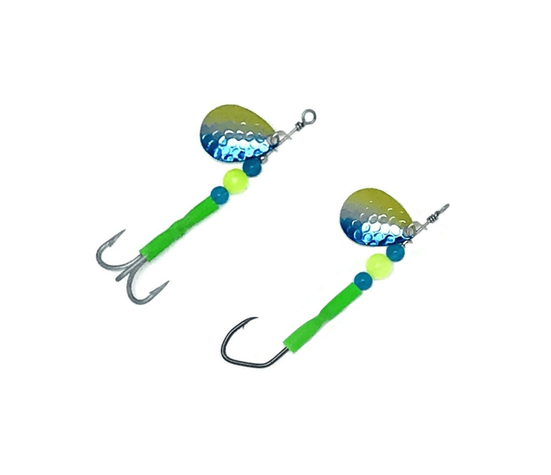 3.5 UV painted hammered nickel Colorado blade Candle Spin” Dirty Troll  Trolling Spinner By SCB - Stone Cold Fishing Beads