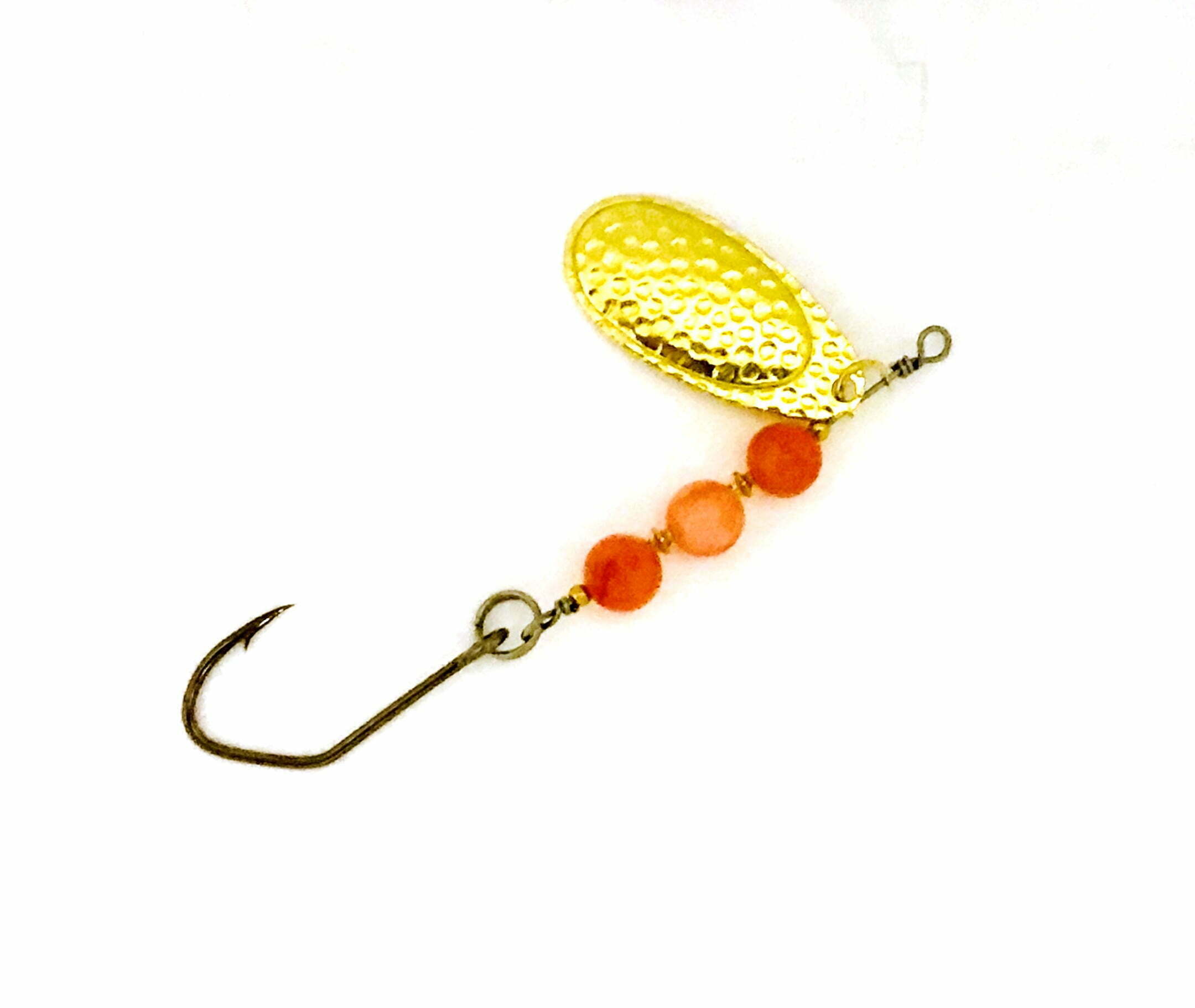 5 Hammered Brass Triple Threat Orange Rock & Roll Casting In-line Spinner  by SCB - Stone Cold Fishing Beads