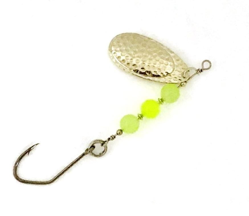 5 Hammered Nickel Chartreuse Triple Stone Rock & Roll Casting In-line  Spinner by SCB - Stone Cold Fishing Beads