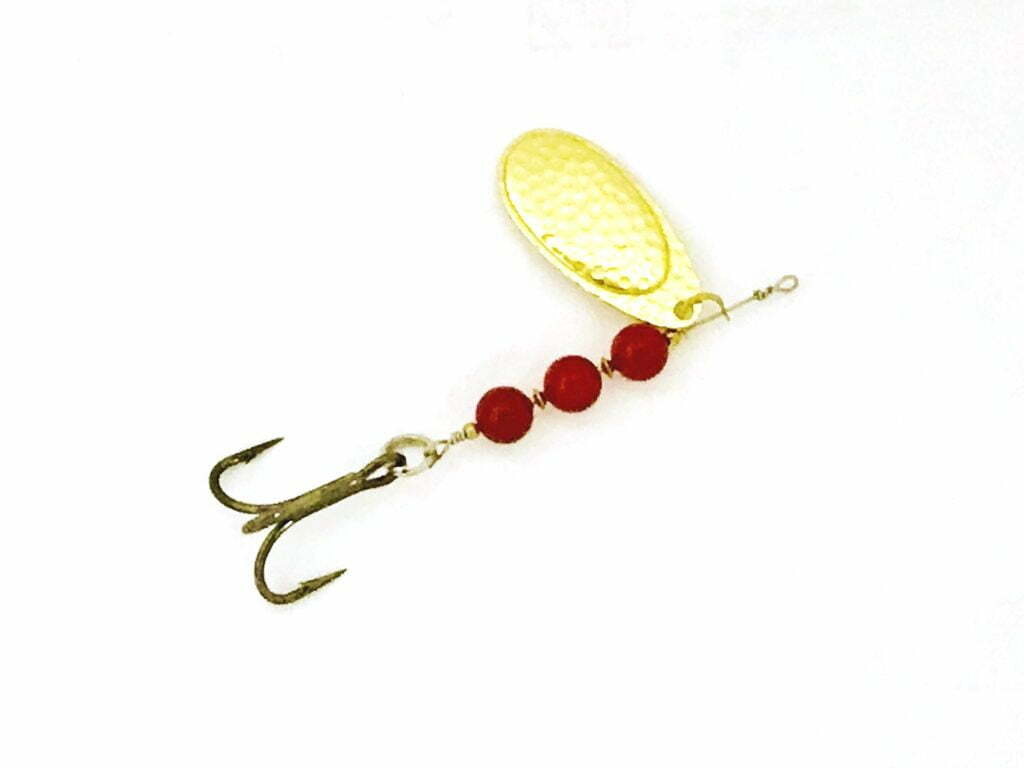 5 Hammered Brass Triple Threat Deep Red Rock & Roll Casting In-line  Spinner by SCB - Stone Cold Fishing Beads