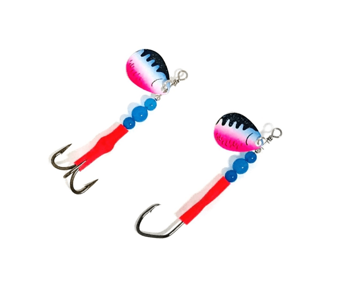 3.5 UV Painted Rainbow Baitfish Colorado blade Raging Blue” Dirty Troll  Trolling Spinners By SCB - Stone Cold Fishing Beads