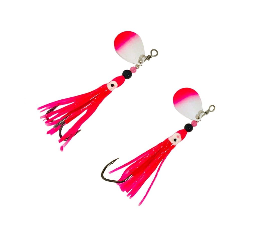 3.5 UV Painted Colorado Hot Pink Hoochie” Dirty Troll Trolling Spinner By  Stone Cold Beads - Stone Cold Fishing Beads