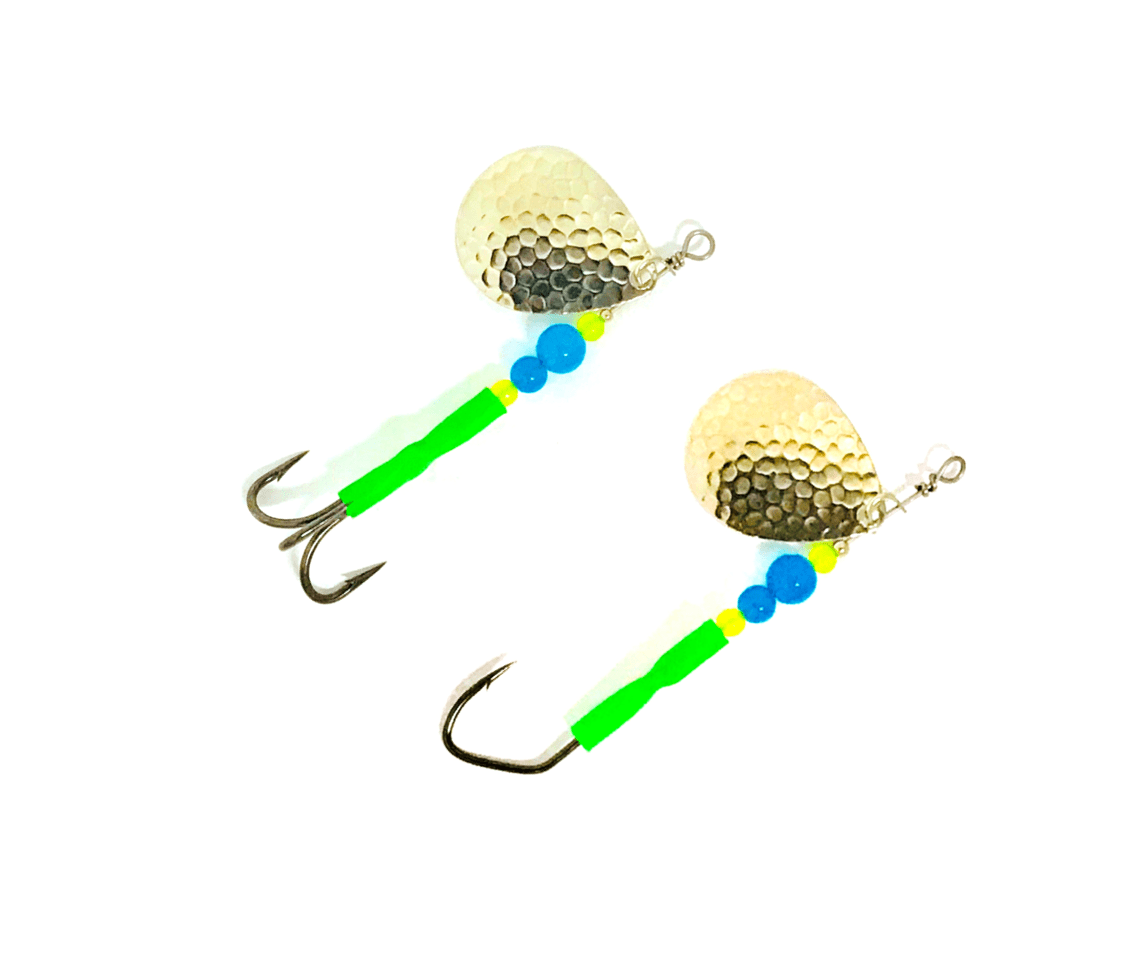 4.5 Hammered Nickel Colorado Blue Green Shinner Dirty Troll Trolling  Spinner By Stone Cold Beads e - Stone Cold Fishing Beads